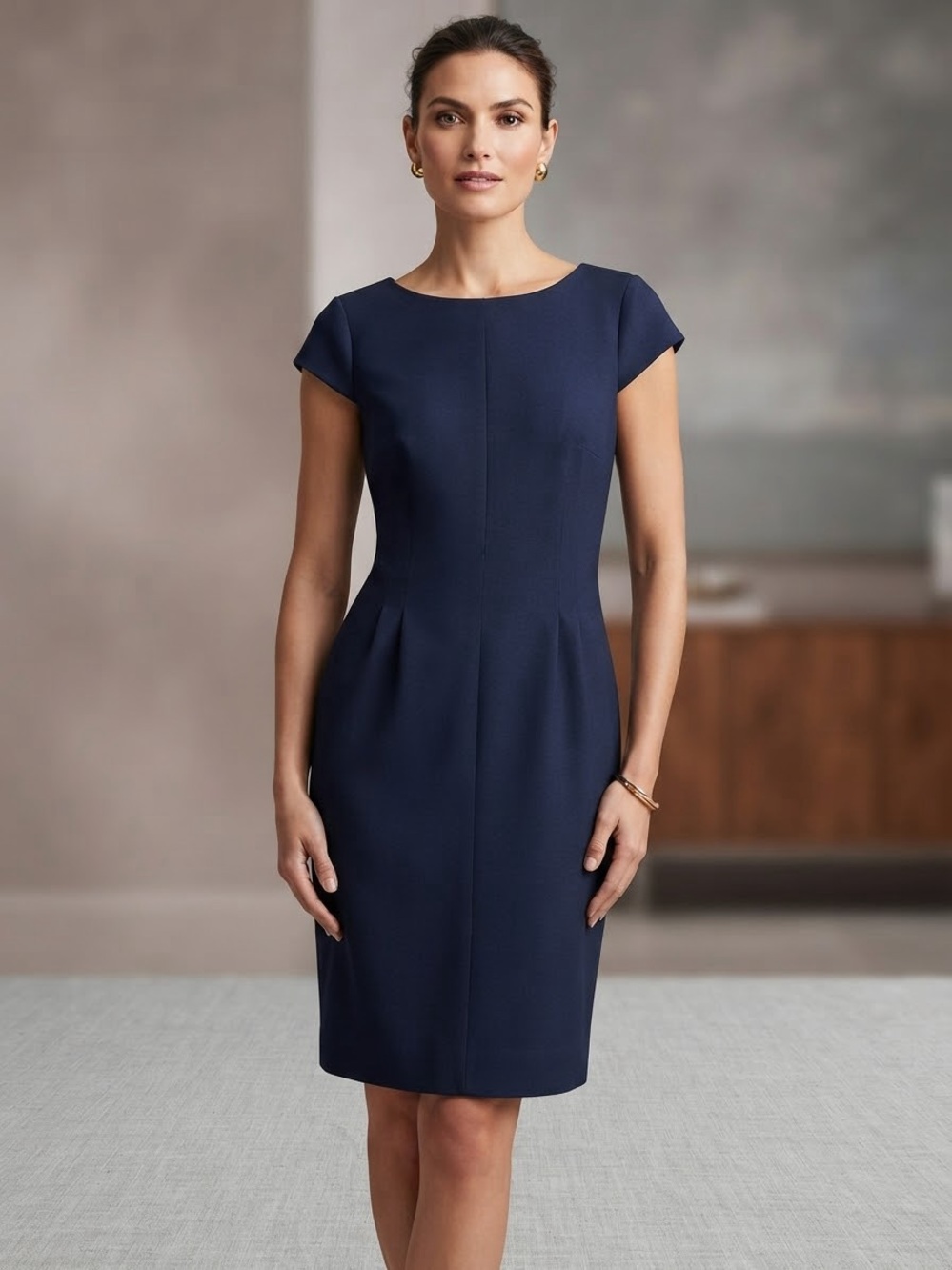 Brooks Brothers Classic Cap-Sleeve Sheath Navy Career Wear Dress Size 12